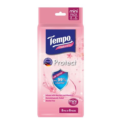 Tempo Protect Mini Wet Wipes Sakura 6 x 8 Pieces