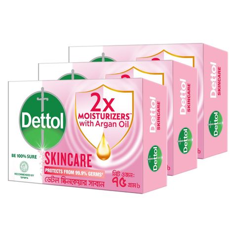 Dettol Bathing Soap Skincare With 2x Moisturizers With Argan Oil 3 Pack 75g