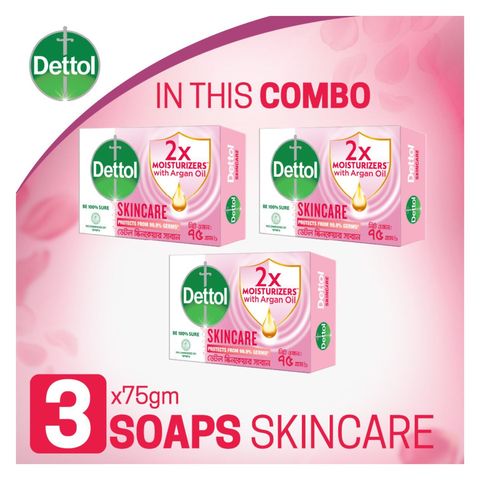 Dettol Bathing Soap Skincare With 2x Moisturizers With Argan Oil 3 Pack 75g