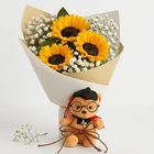 Ferns N Petals Sunflower with Cute Teddy 1 Bouquet - PERS11673