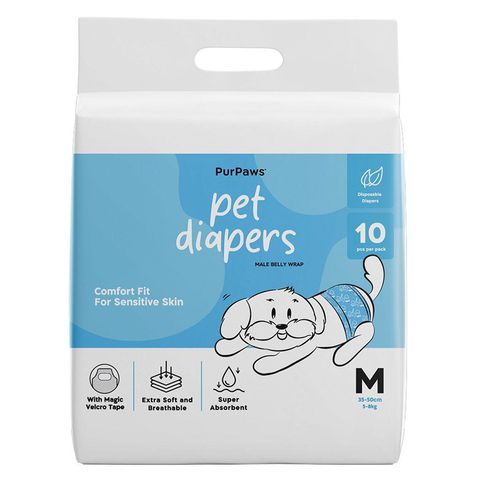 Purpaws Male Dog Disposable Heavy Absorbent Diapers Breathable Cloth and Strechable Waistband with Leak Guards Medium 10 Pieces