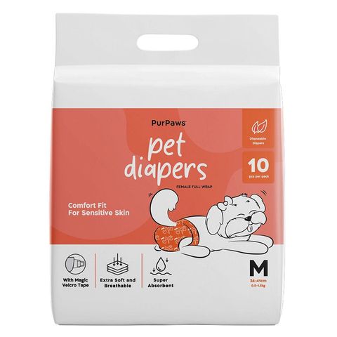 Purpaws Female Dog Disposable Heavy Absorbent Diapers Breathable Cloth and Strechable Waistband with Leak Guards Medium 10 Pieces