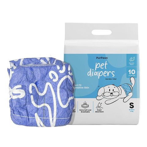 Purpaws Male Dog Disposable Heavy Absorbent Diapers Breathable Cloth and Strechable Waistband with Leak Guards Small 10 Pieces