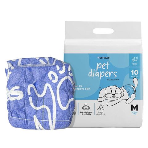 Purpaws Male Dog Disposable Heavy Absorbent Diapers Breathable Cloth and Strechable Waistband with Leak Guards Medium 10 Pieces