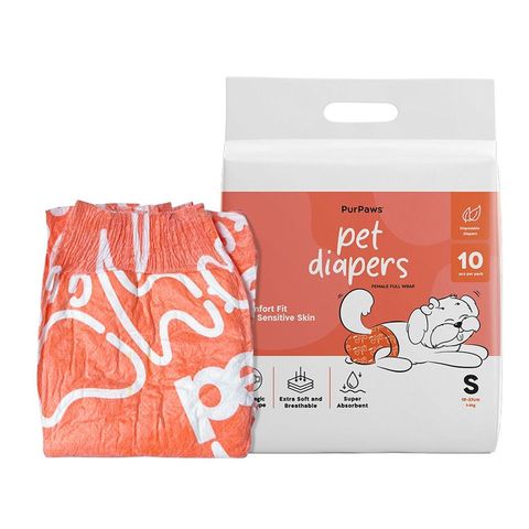 Purpaws Female Dog Disposable Heavy Absorbent Diapers Breathable Cloth and Strechable Waistband with Leak Guards Small 10 Pieces