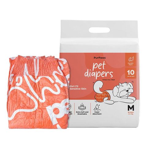 Purpaws Female Dog Disposable Heavy Absorbent Diapers Breathable Cloth and Strechable Waistband with Leak Guards Medium 10 Pieces