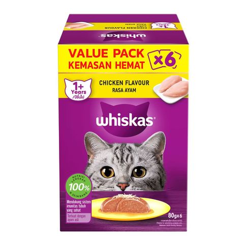 Whiskas Chicken Adult Cat Food Value Pack 6x80g