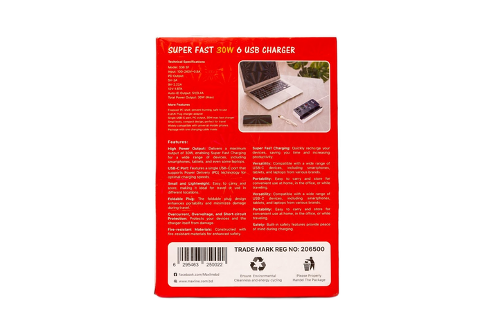 Maxline Ml336sf 6 Usb Travel 30w Super Fast Charger 1 Piece