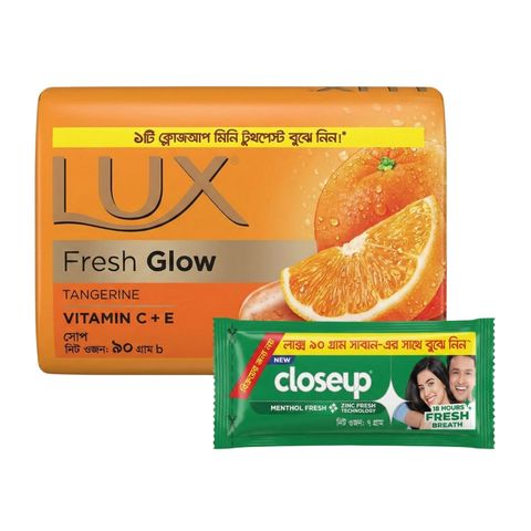 Buy Lux Soap Bar Fresh Glow Tangerine & Vitamin C + E 90g & Get Free Closeup Toothpaste 7g