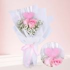 Flower Bouquet Pink Roses 3 Stalks with Pink Crochet 1 Unit - VBQ2602FP