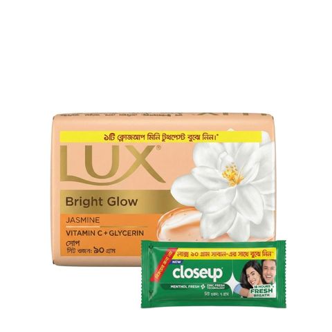 Buy Lux Soap Bar Bright Glow 90g & Get Free Closeup Toothpaste 7g