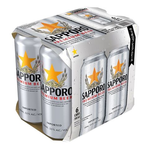 Sapporo Premium Beer Can 6 x 500ml (Recycleable)