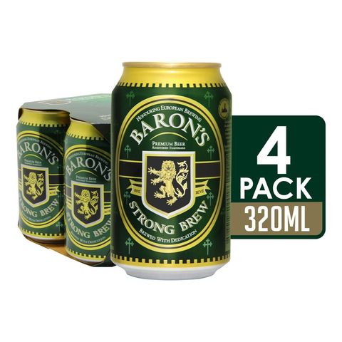 Baron's Strong Brew Lager Beer Can 4 x 320ml (Recyclable)