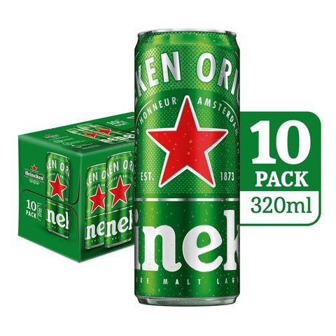 Heineken Lager Beer Can 10 x 320ml (Recyclable)
