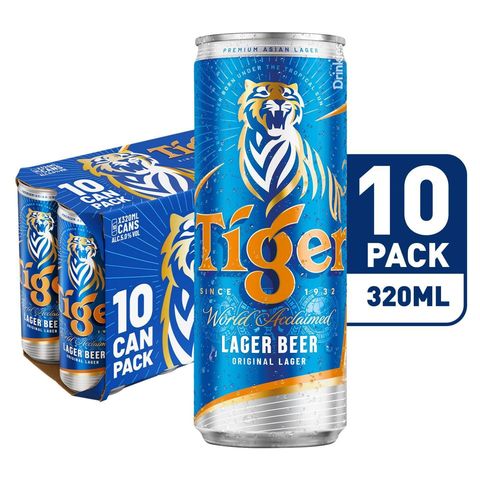 Tiger Lager Beer Can 10 x 320ml (Recyclable)