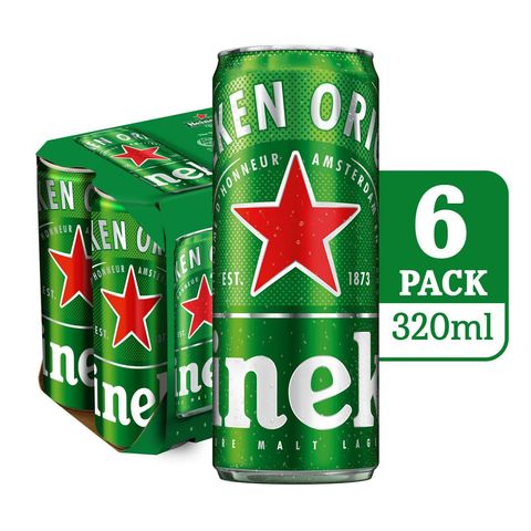 Heineken Lager Beer Can 6 x 320ml (Recyclable)