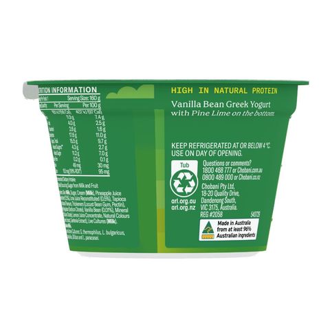 Chobani Pine Lime Greek Yoghurt 160g