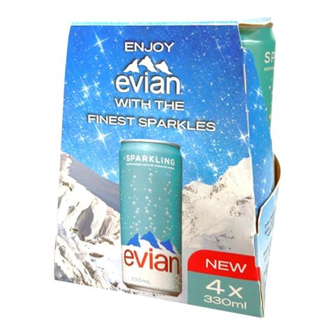 Evian Sparkling Carbonated Natural Mineral Water 4 x 330ml (Recyclable)