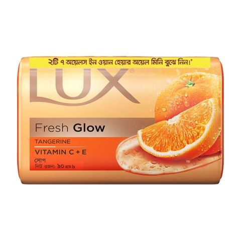 Buy Lux Soap Bar Fresh Glow Tangerine & Vitamin C + E 90g & Get Free Hair Oil 2.7ml