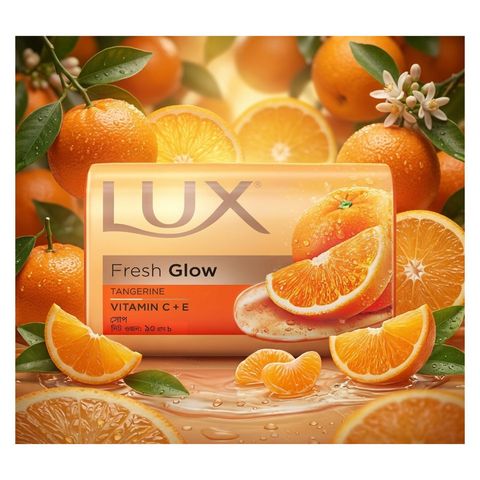 Buy Lux Soap Bar Fresh Glow Tangerine & Vitamin C + E 90g & Get Free Hair Oil 2.7ml