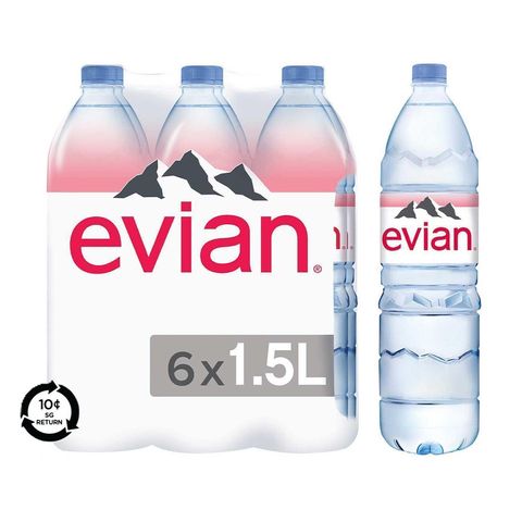 Evian Natural Mineral Water 6 x 1.5L (Recyclable)
