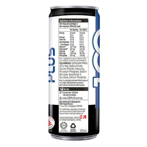 100PLUS Zero Sugar Electrolyte Drink 6 x 325ml (Recyclable)