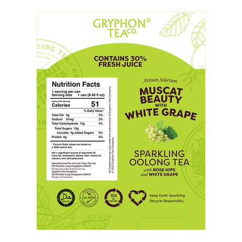 Gryphon Tea Co. Muscat Beauty with White Grape 4 x 250ml (Recyclable)