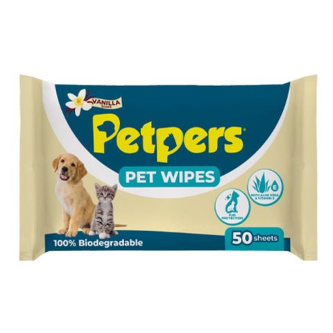 Petpers Pet Wipes Vanilla Scent 50 Pieces