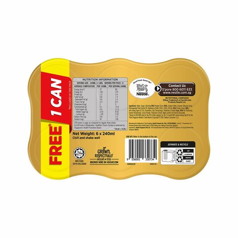 Nescafe Original (Low Fat Milk) Coffee 6 x 240ml (Recyclable)