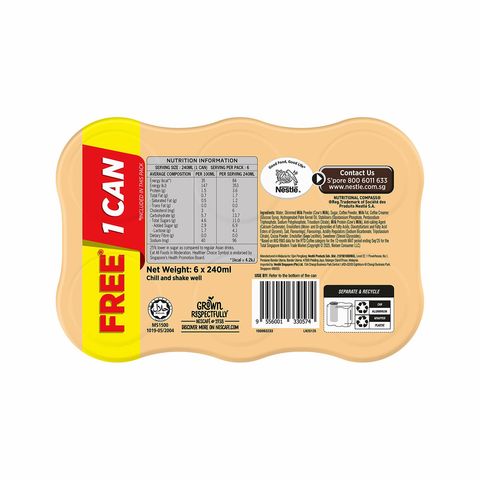 Nescafe Latte (Low Fat Milk) Coffee 6 x 240ml (Recyclable)