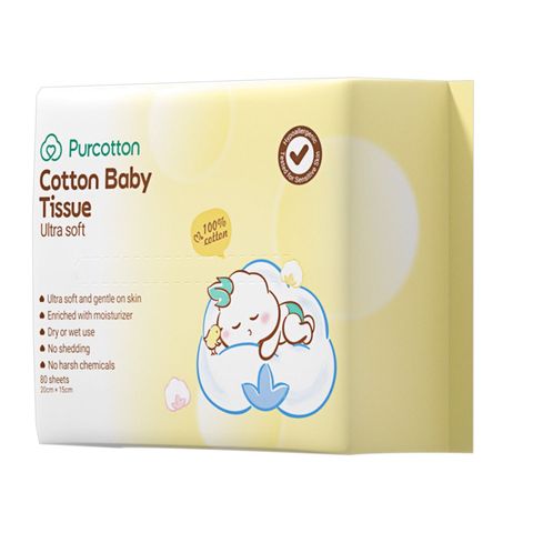 Purcotton 100% Cotton Baby Tissue Ultra Soft 80 Sheets