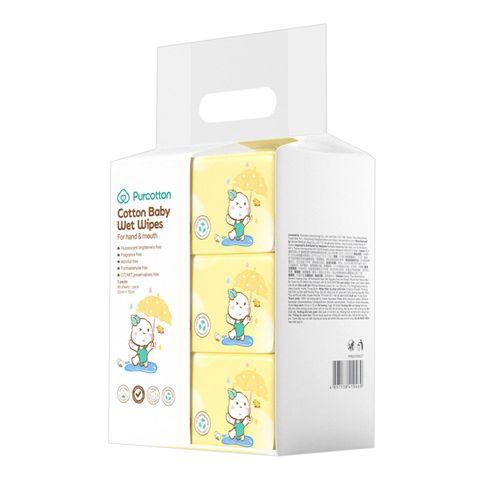 Purcotton Cotton Baby Wet Wipes Packs 3 x 80 Sheets