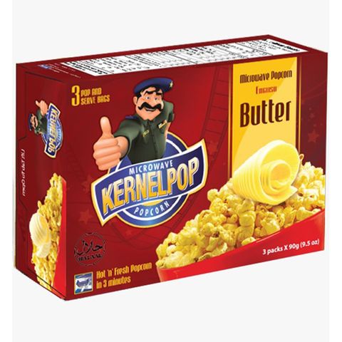 Kernelpop Microwave Popcorn English Butter 3 Packs Box