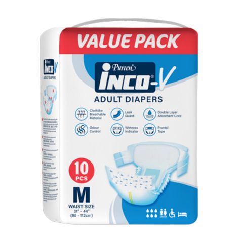 Pureen Inco-V Adult Diapers Medium 10 Pieces