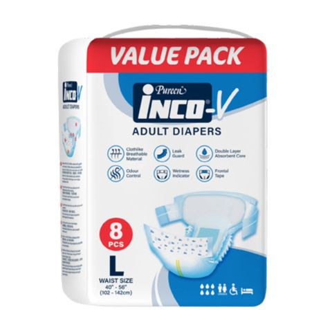 Pureen Inco-V Adult Diapers Large 8 Pieces