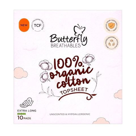 Butterfly Breathables Organic Cotton Extra Long Pads 10 Pieces
