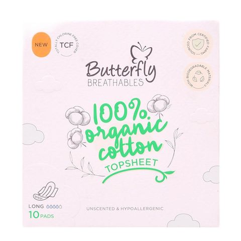 Butterfly Breathables Organic Cotton Long Pads 10 Pieces