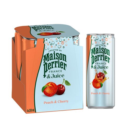 Maison Perrier Magnetic Juice Sparkling - Peach & Cherry 4 x 250ml (Recyclable)