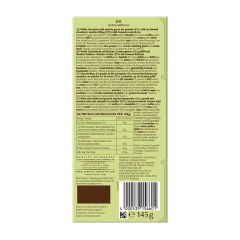 Lindt Tokyo Style Strawberry Matcha Chocolate Bar 145g