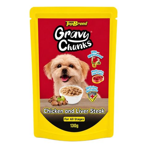 Topbreed Gravy Chunks Chicken and Liver Steak 130g