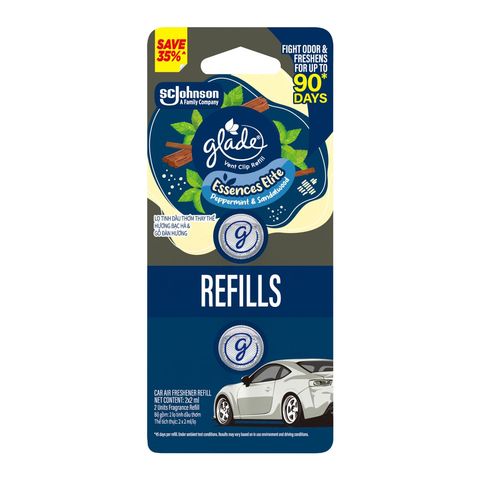 Glade Car Vent Perfume Air Freshener Essences Elite Peppermint & Sandalwood Refill 2 x 2ml