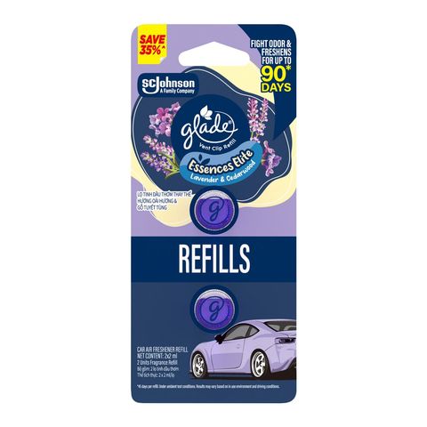 Glade Car Vent Perfume Air Freshener Essences Elite Lavender & Cedarwood Refill 2 x 2ml